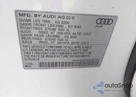 2015 Audi Q7 3.0 Tdi Premium from USA, damaged, VIN WA1LMAFE3FD021091